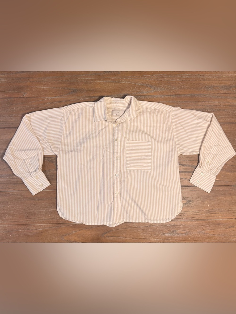LOFT Cream and White Striped Button-Down Shirt #113
